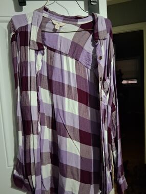 Terra & Sky Lavender and White Plaid Button-Up Top